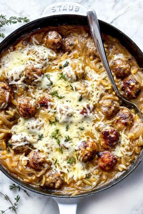 french-onion-meatballs-with 12 Ground Beef Recipes That Aren't Tacos Or Spaghetti